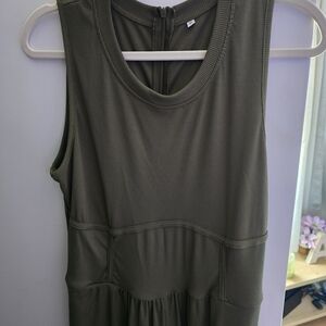 Sleeveless Ribbed Olive Green Jumpsuit